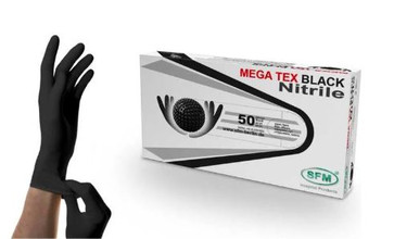 Перчатки нитрил High risk mega tex, черные M (25 пар) (Германия)
